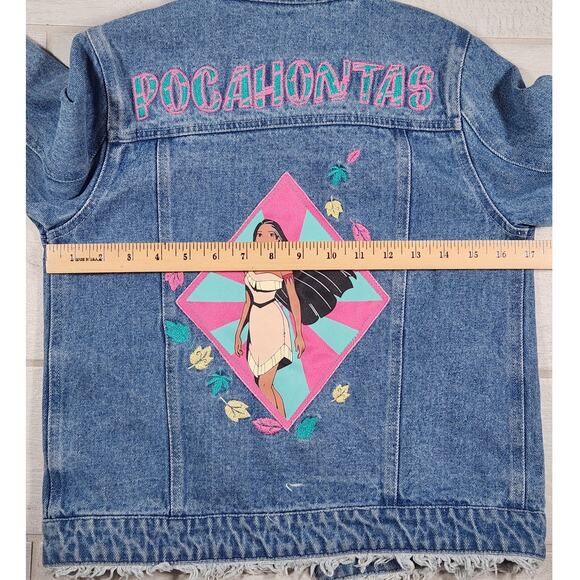 Vintage Disney Pocahontas Denim Embroidered Girls Jean Jacket Size 9/10 Patches - Picture 7 of 10